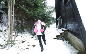 18 year old cutie Christine Paradise pulling denim shorts aside